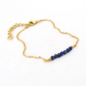 ปรับLapis Lazuliอัญมณีสร้อยข้อมือเครื่องประดับทองชุบสีฟ้าสร้อยข้อมือลูกปัดกุ้งก้ามกรามClawชุดBohoแฟชั่นเครื่องประดับของขวัญ - Product Image 1