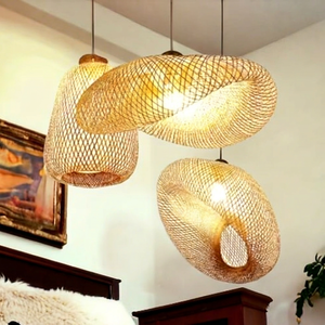 2024 Handmade Modern Decor Shade Wicker Lamp Bamboo Rattan <b>LED</b> <b>Ceiling</b> <b>Light</b> Hanging Chandelier for <b>Bedroom</b> Dining Living Room - Product Image 1