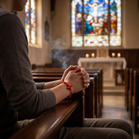 Nouveau Bracelet Chrétien Tressé en Corde Rouge avec Breloque Croix 7 Nœuds, Fait Main, Chapelet Religieux en Corde Rouge, En Stock