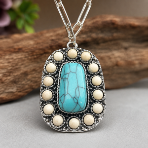Collana con ciondolo blu-verde, gioielli retrò da donna, regali - Product Image 5
