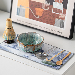 Juego de Utensilios de Té <span class=keywords><strong>Matcha</strong></span> de Bambú Hechos a Mano de Estilo Lujoso Personalizado, con Acabado Retro Glaseado y Efecto Seda Quemada, con Batidor de Bambú y Jarra con Boquilla - Product Image 1