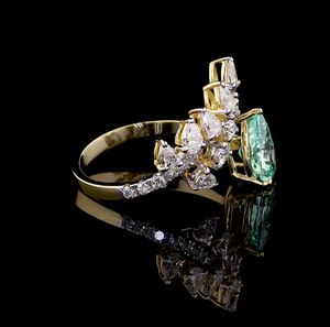 แหวนกลีบดอกไม้สีทอง-ทอง14K/18K, เพชรสีเขียวและเพชรที่ปลูกในห้องปฏิบัติการ, แหวน, ดอกไม้วินเทจ, ผู้หญิง - Product Image 2