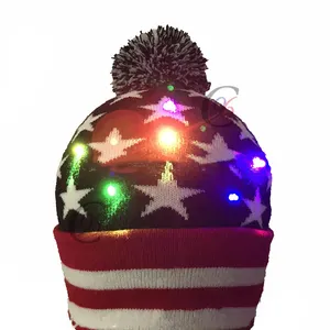 绒球帽子圣诞节 LED 点亮针织帽