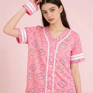 Jersey Baseball Wanita Warna Pink Nyaman Ringan Ukuran Besar Bernapas Cepat Kering untuk Aktivitas Permainan Bola Musim Panas - Product Image 6