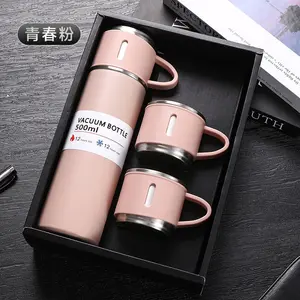 Portable 500 ml isolation tasse en acier inoxydable Thermos flacon tasses ensembles bouteille d'eau vide bureau thé tasse affaires cadeau boîte ensemble