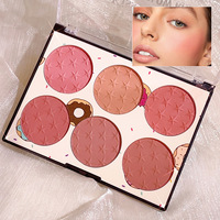 Palette de fard à joues pressé 6 couleurs motif donut mignon pour la vente en gros de cosmétiques
