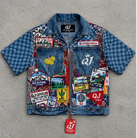 Fabricant de vêtements personnalisés à épaules tombantes Veste cargo en jean d'hiver épais de 600 g/m² avec écusson 3d pour logo