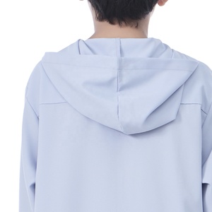 Modest Saudi Dubai musulmán niños oración <span class=keywords><strong>niño</strong></span> Sudadera con capucha Thobes Thawbs <span class=keywords><strong>cremallera</strong></span> frontal Color sólido bolsillos con capucha <span class=keywords><strong>Bata</strong></span> para niños C258 - Product Image 5