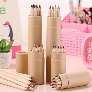 Set pensil warna dalam tabung kertas, 12 buah Set pensil warna sempurna untuk penggunaan sekolah