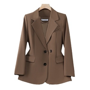 Women's Blazer Brown Solid Color Double Button Long Sleeve Professional Workwear Suit Top For Office Commuter Wear - Product Image 5