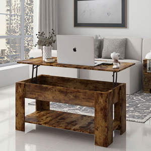 <span class=keywords><strong>Mesa</strong></span> de <span class=keywords><strong>Centro</strong></span> Multifuncional para Sala de Estar, Color Marrón, con Patrón Negro, Madera, Ajustable, con Tapa Elevadora Plegable - Product Image 2