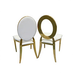 Silla Apilable de Lujo de Cuero y Acero Inoxidable Dorado para Hotel, Eventos, Banquetes o Bodas, para Uso en Sala de Estar o <span class=keywords><strong>Bar</strong></span>, al por Mayor - Product Image 1
