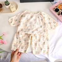 Set Pakaian Rumah Musim Panas untuk Anak Laki-laki Perempuan Atasan Lengan Pendek Kerah Elastis Celana Pendek Set Piyama Bernapas