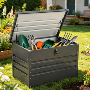 Cassetta Porta Attrezzi <span class=keywords><strong>da</strong></span> <span class=keywords><strong>Giardino</strong></span> in Acciaio Zincato, Robusta e Facile <span class=keywords><strong>da</strong></span> Montare, Resistente alle Intemperie, con Serratura e Ampio Spazio di Stoccaggio - Product Image 6