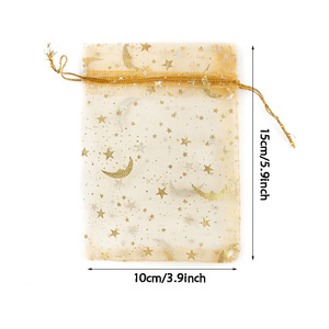 Sachets en <span class=keywords><strong>organza</strong></span> 10x15cm motif Lune et Étoile avec cordon doré, entièrement imprimés, pour bonbons et cadeaux de festival - Product Image 3