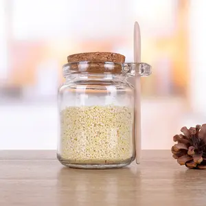 Vide 100ml 250ml cuisine saveur sel poivre assaisonnement stockage salle de bains sel de bain bocal en verre avec cuillère en bois et couvercle en liège