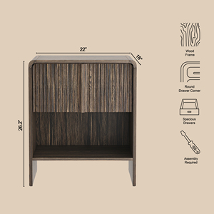 Nightstand In Jacobean Walnut Wood With <b>Open</b> Shelf For Bedroom <b>Storage</b> - Product Image 3