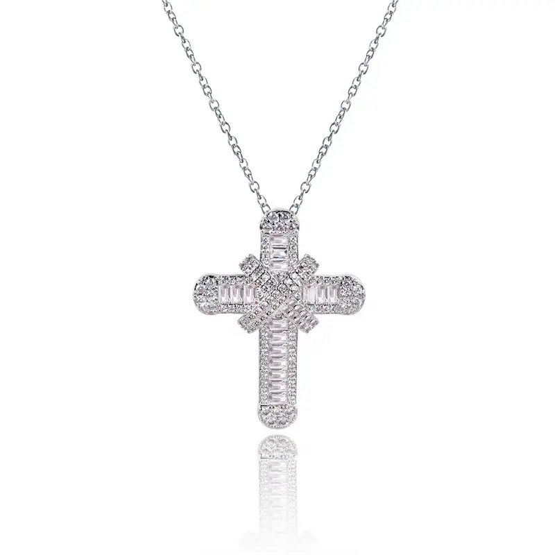 New Fashion White Gold Plated Cross Necklace Pendant For Men Women