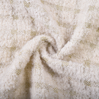 Tissu Tweed à Carreaux Métalliques Lurex Or Blanc, Tissu Bouclé Tissé pour Veste de Costume Élégante pour Femme, Blazer, Manteau