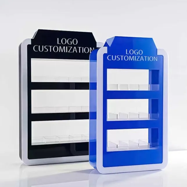 Op Maat Gemaakte Lichtgevende Displaykast Drielaagse Led Acryl Cartridge Displaytafel Elektronische Verstuiving Display Stand