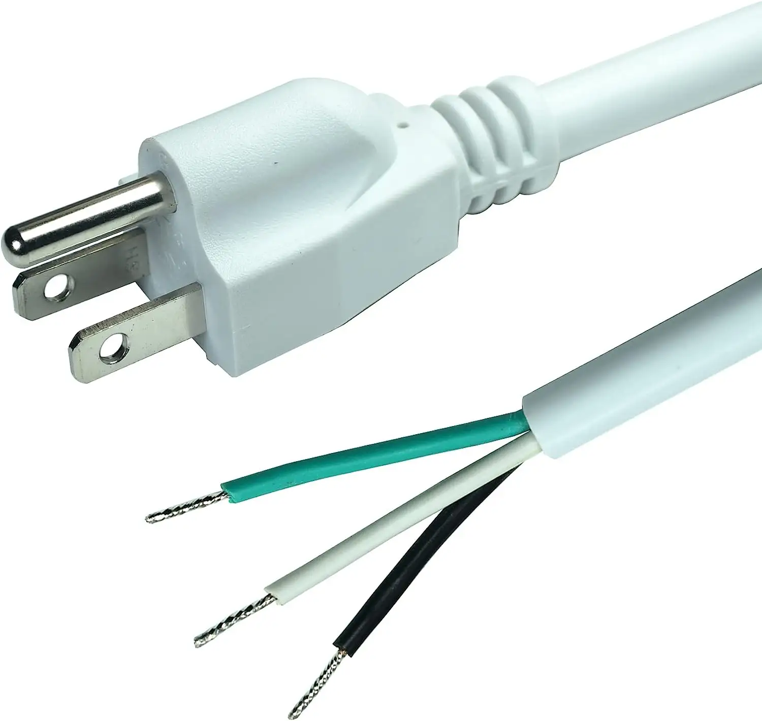 Huan chain 3-poliger Stecker Netz kabel Pigtail Heavy Duty 14 Gauge 3-polig 6 Fuß NEMA 5-15P Open End Weiße Farbe
