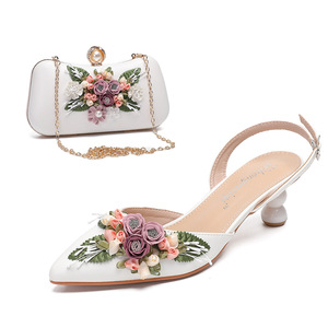 Different Height <strong>Heels</strong> for <strong>Ladies</strong> White Wedding <strong>Shoes</strong> for Bride Flower Rose Pearl Handbags Set <strong>Evening</strong> Bags <strong>Shoes</strong> with Purse - Product Image 1