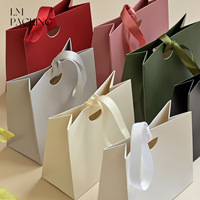 Sac d'emballage pour bijoux de style nouveau, sac en papier à poignée ruban, couleur unie, sac cadeau pour cosmétiques et rouges à lèvres, logo imprimable