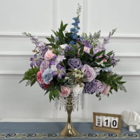 Rose artificielle en soie réaliste de haute qualité, faite à la main, violette et verte, pour centres de table de mariage, boule de fleurs classique, taille personnalisable