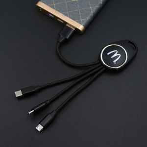 Logotipo LED 3 en 1 Cargador corto Tipo-<span class=keywords><strong>C</strong></span> Cable <span class=keywords><strong>USB</strong></span> 14cm Chaqueta trenzada de nylon Teléfonos móviles Cable electrónico - Product Image 3