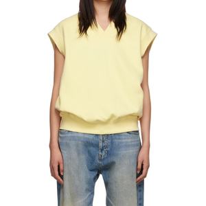 Sudadera sin mangas con logotipo personalizado para mujer, chaleco de lana con cuello en V amarillo, sudadera con capucha - Product Image 2
