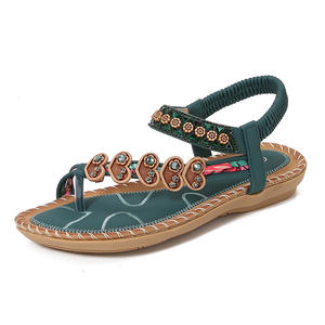 Sandalias Planas de Estilo Bohemio para Mujer con Pedrería, Suela de TPR, Transpirables, para Usar en Verano - Product Image 1