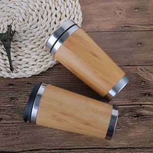 Wooden Mug Leak Proof Bamboo Stainless <b>Steel</b> Insulated Travel Car Travel Water <b>Bottle</b> With Wood Handles Coffee Beer Barrel Lid - Product Image 3