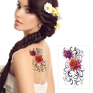 สติกเกอร์สักลายชั่วคราวสำหรับผู้หญิงและเด็กผู้หญิง ลายดอกไม้และ<span class=keywords><strong>ผีเสื้อ</strong></span>สีสันสดใส สมจริง กันน้ำ ติดทนนาน - Product Image 1