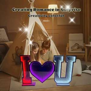 I LOVE YOU Thousand Layer <b>Mirror</b> USB Powered Neon Lights Cyberpunk Style Push Button Control for Home Mall Decor Stepless - Product Image 5