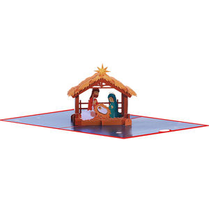 Carte de remerciement de Noël en papier 3D pop-up - Jésus-Christ dans le berceau, image extérieure avec enveloppe - Product Image 2