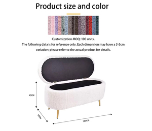 Poufs <span class=keywords><strong>ottoman</strong></span> longs en laine d'agneau blanche avec pieds dorés, bancs de <span class=keywords><strong>rangement</strong></span> pour chambre, appartement, salon, mobilier d'intérieur - Product Image 5