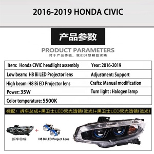 Factory Price Original Car Disassembly Assembly With H8 Bi LED Projector Lens and DRL Fit for Honda CIVIC 2016-2019 - Product Image 2