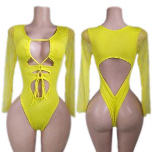 Uniforme de Camarera <span class=keywords><strong>VIP</strong></span> con Encaje Elástico Personalizado al por Mayor de Fábrica OEM, Atuendo de Club, Uniforme de Camarera Amarillo - Product Image 3