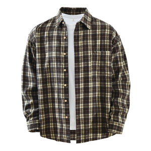 Chemise en flanelle à manches longues à <span class=keywords><strong>carreaux</strong></span> rétro, à simple boutonnage, décontractée pour <span class=keywords><strong>homme</strong></span>, coupe ample, traitement anti-repassage, lavable en machine - Product Image 1
