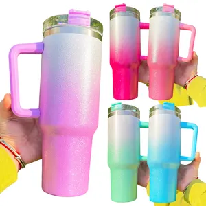 40oz glitter rainbow stainless steel travel mug with handle and straw for Dye Sublimation Heat Press for best value gifts