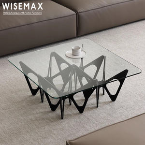 WISEMAXFURNITURE Mesa de centro cuadrada de Italia moderna Mesa de centro de vidrio para sala de estar Mesa de cóctel lateral de <span class=keywords><strong>mariposa</strong></span> Hotel - Product Image 1