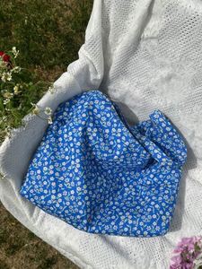Bolsa de Compras de Algodón con Estampado Floral, Bolsa de Hombro Individual, Bolsa de Playa de Gran Capacidad para Mujer, Bolso de Mano Retro con Flores - Product Image 3