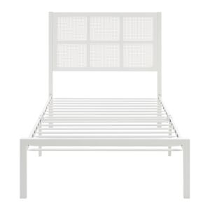 DB Casual Coastal Muebles de dormitorio 1PC Cama de plataforma doble Marco de metal duradero Acabado en blanco Panel de caña de imitación Cabecero Caja de cama - Product Image 5