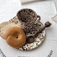 Service de table classique en émail éclaboussuré fait main avec logo personnalisé, motif marbre blanc, comprenant tasse, assiette, bol, compatible micro-ondes
