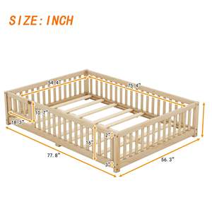 Letto <span class=keywords><strong>Montessori</strong></span> a terra a grandezza naturale con recinzione e porta, letto per bambini in legno massello - Product Image 2