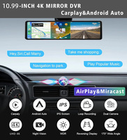 Caméra de tableau de bord Android Auto Carplay avec écran tactile 4K de 11 pouces, double objectif, caméra de recul 120°, enregistreur vidéo, WiFi, caméra de recul