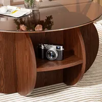 Table basse ronde en verre trempé de 31.5 pouces de largeur avec cadre en Mdf et quatre étagères pratiques
