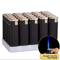 Briquet sans flamme coupe-vent à finition mate dégradée, rechargeable au butane, flamme bleue droite, briquet portable