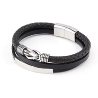 Bracelet en cuir pour hommes en acier inoxydable à la mode de style luxe avec logo personnalisé avec fermoir magnétique