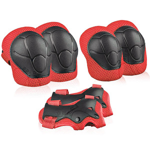 Rodilleras y coderas para niños con protectores de muñeca, equipo de protección transpirable rojo para esquiar, patinar, hacer deportes de skate - Product Image 1